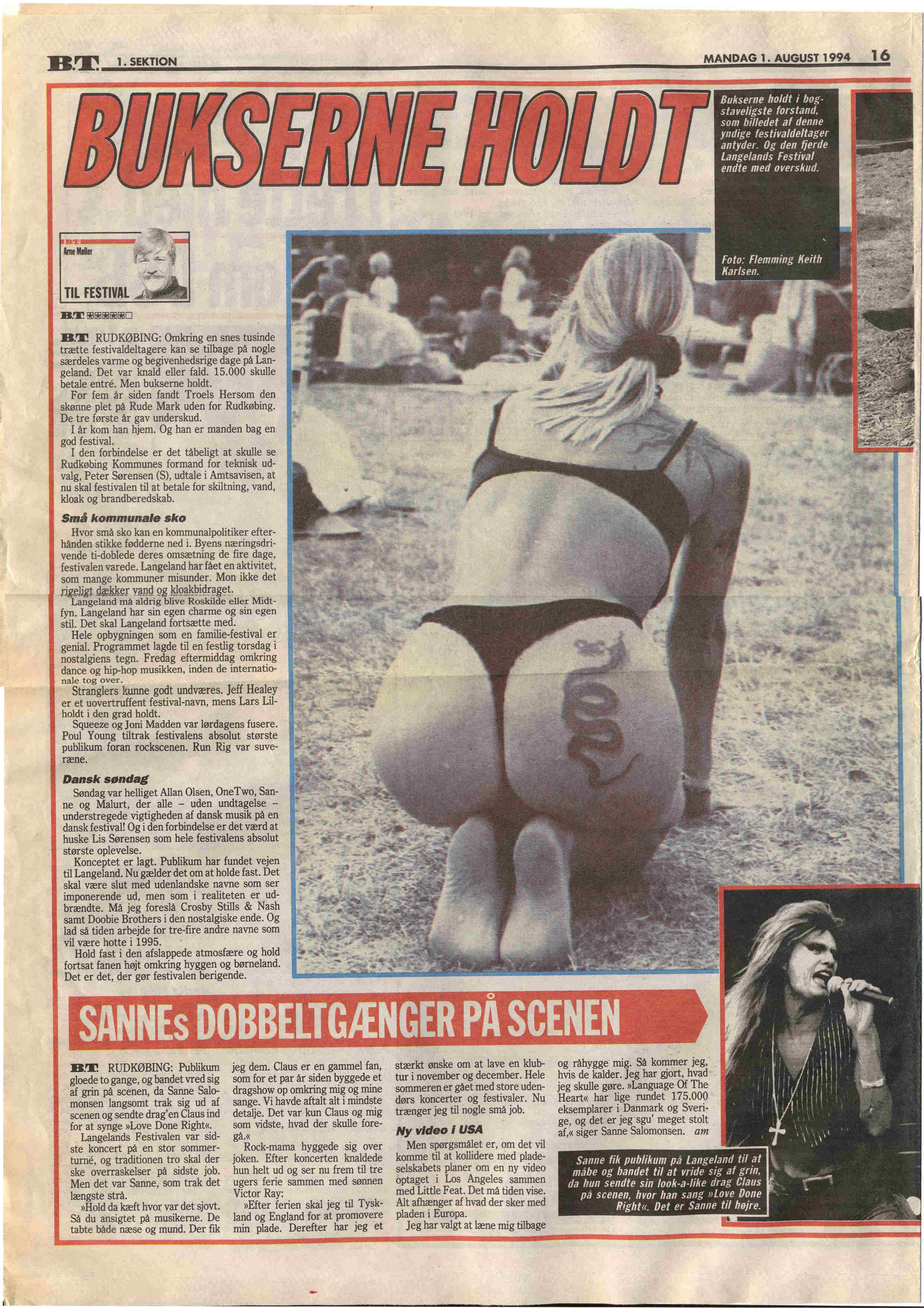 Artikel med numsen bar om Langelandsfestivalen 1994
